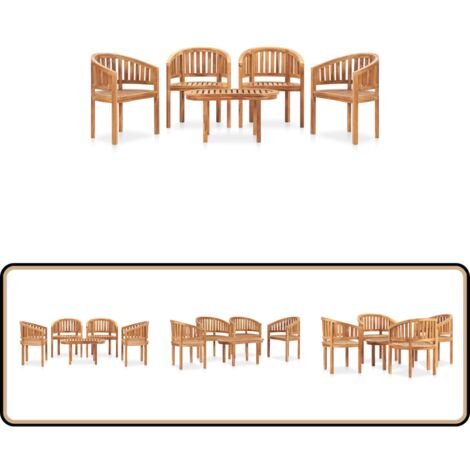 Salon de jardin 5 pcs en forme de banane Bois de teck solide - Ensemble Salon De Jardin - Mobilier De Jardin - Salon De Jardin En Teck - Table Basse Extérieure - Chaises De Jardin