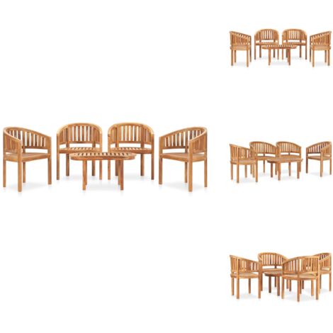 Salon de jardin 5 pcs en forme de banane Bois de teck solide - Ensemble Salon De Jardin - Mobilier De Jardin - Salon De Jardin En Teck - Table Basse Extérieure - Chaises De Jardin