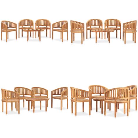 Salon de jardin 5 pcs en forme de banane Bois de teck solide - Ensemble Salon De Jardin - Mobilier De Jardin - Salon De Jardin En Teck - Table Basse Extérieure - Chaises De Jardin - Home & Living