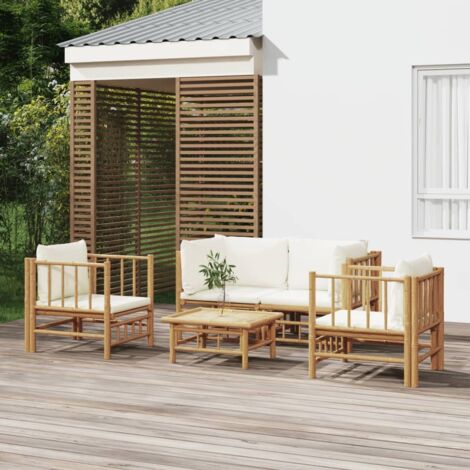 Salon de jardin 5 pcs - Ensemble Table et Chaise de Jardin - avec coussins blanc crème bambou BV632881 - BonneVie