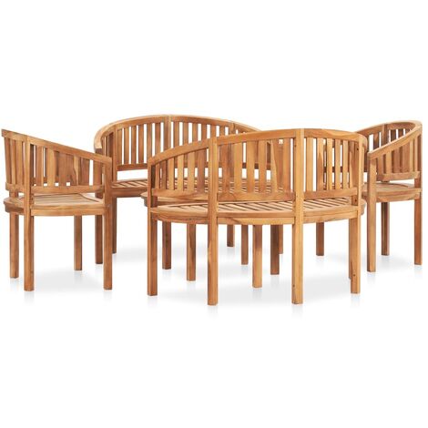 Salon de jardin 5 pcs Ensemble Table et Chaise de Jardin - en forme de banane Bois de teck solide BV235952 - BonneVie - Brun