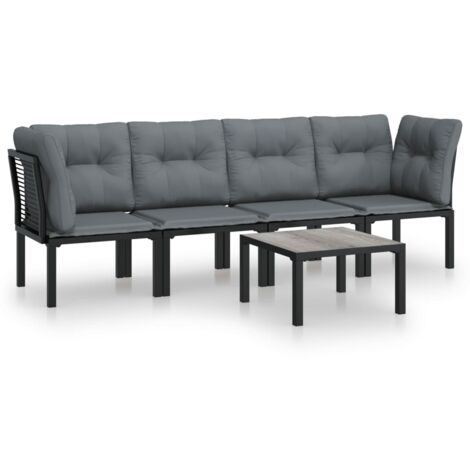 Salon de jardin 5 pcs  Mobilier de jardin noir et gris résine tressée