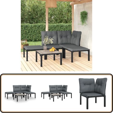 Salon de jardin 5 pcs noir et gris résine tressée - Salon De Jardin - Mobilier De Jardin - Set Salon - Table Basse - Chaises De Jardin