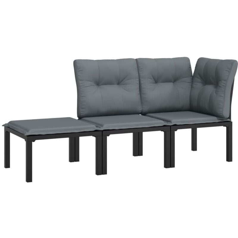 Salon de jardin 3 pcs noir et gris résine tressée