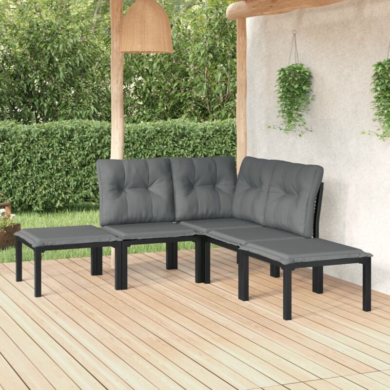 Vidaxl - Salon de jardin 5 pcs noir et gris résine tressée