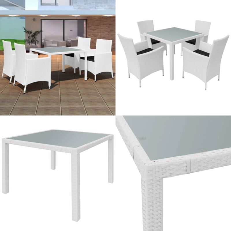 Salon de jardin 5 pcs Résine tressée Blanc-crème - Salon De Jardin - Ensemble Salon De Jardin - Meubles De Jardin - Mobilier Extérieur - Table De