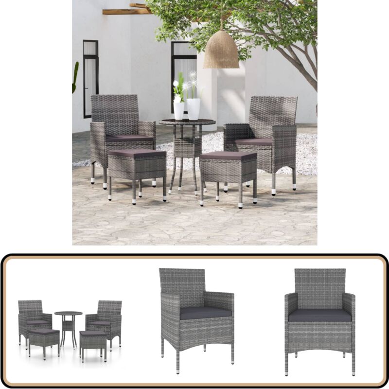 Salon de jardin 5 pcs Résine tressée Gris - Ensemble Salon De Jardin - Mobilier De Jardin - Salon Extérieur - Résine Tressée - Table Basse