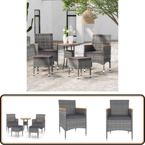 Salon de jardin 5 pcs Résine tressée Gris - Ensemble Salon De Jardin - Mobilier De Jardin - Salon Extérieur - Table Basse - Chaises Pliantes