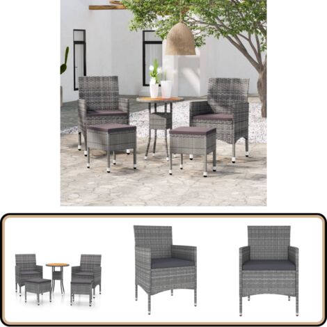 Salon de jardin 5 pcs Résine tressée Gris - Ensemble Salon De Jardin - Mobilier De Jardin - Salon Extérieur - Table Basse - Chaises Pliantes