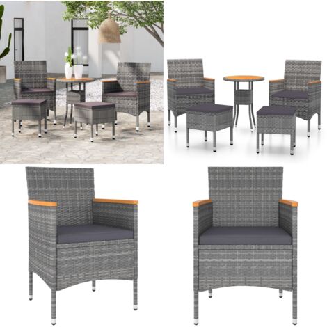 Salon de jardin 5 pcs Résine tressée Gris - Ensemble Salon De Jardin - Mobilier De Jardin - Salon Extérieur - Table Basse - Chaises Pliantes - Home & Living
