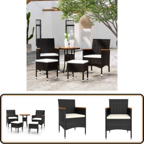 Salon de jardin 5 pcs Résine tressée Noir - Ensemble Salon De Jardin - Mobilier De Jardin - Salon Extérieur - Table Basse - Chaises Pliantes