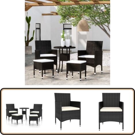 Salon de jardin 5 pcs Résine tressée Noir - Ensemble Salon De Jardin - Mobilier De Jardin - Table Basse - Chaises Pliantes - Set De Jardin