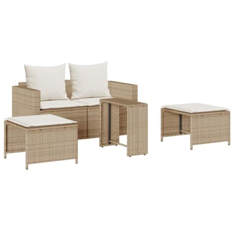 Salon de jardin 5 pcs，Mobilier de jardin avec coussins empilable beige polyrotin CFW11395