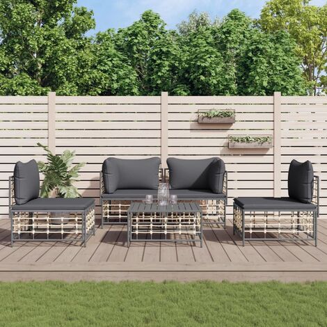 Salon de jardin 5 pcs,Mobilier de terrasse,Table et Chaise pour Relax avec coussins anthracite résine tressée -YZ873974