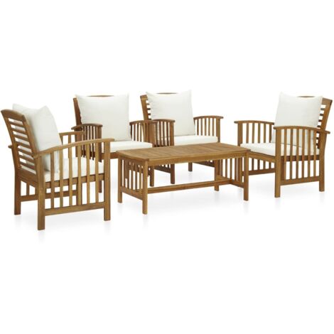 Salon de jardin 5 pcs,Mobilier de terrasse,Table et Chaise pour Relax avec coussins Bois d'acacia solide -YZ388803