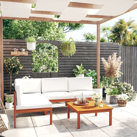 Salon de jardin 5 pcs,Mobilier de terrasse,Table et Chaise pour Relax avec coussins Crème Bois d'acacia solide -YZ681620