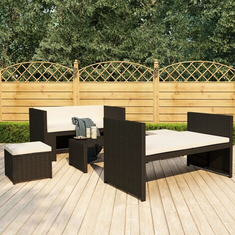Salon de jardin 5 pcs,Mobilier de terrasse,Table et Chaise pour Relax avec coussins Résine tressée Noir -YZ334683