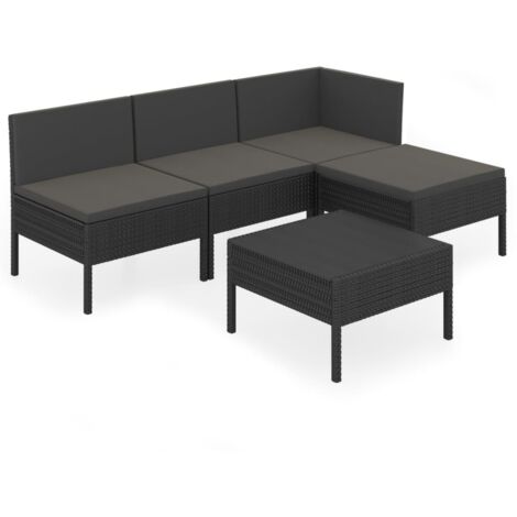 Salon de jardin 5 pcs,Mobilier de terrasse,Table et Chaise pour Relax avec coussins Résine tressée Noir -YZ742986