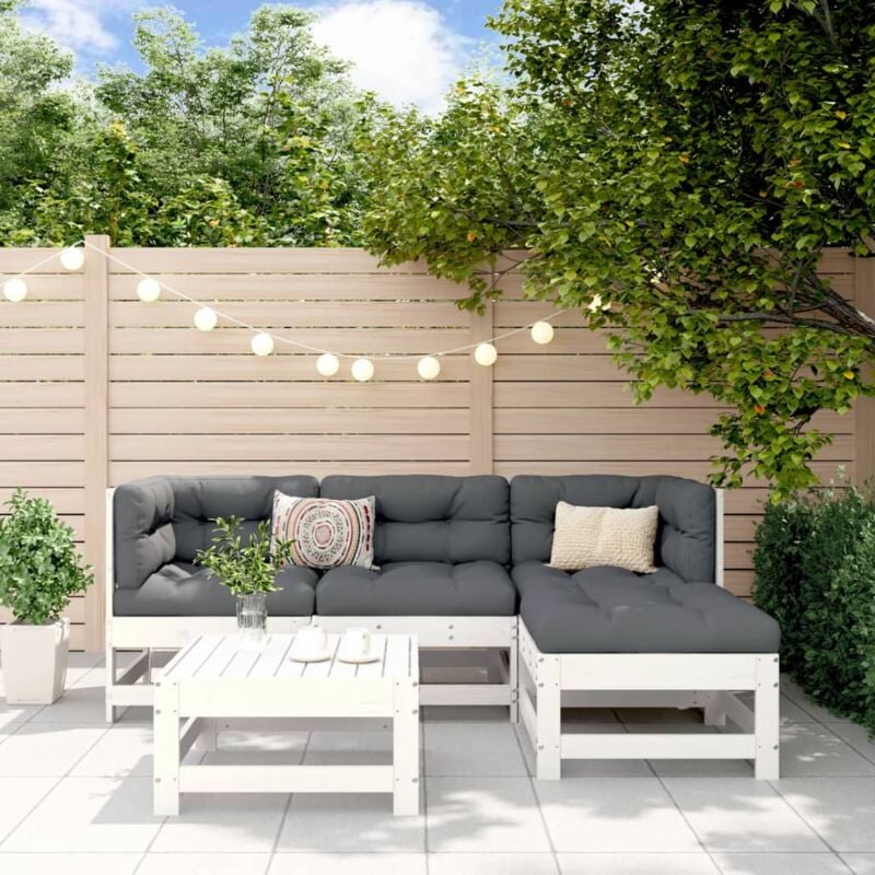 Vidaxl - Salon de jardin 5 pcs blanc bois massif de pin