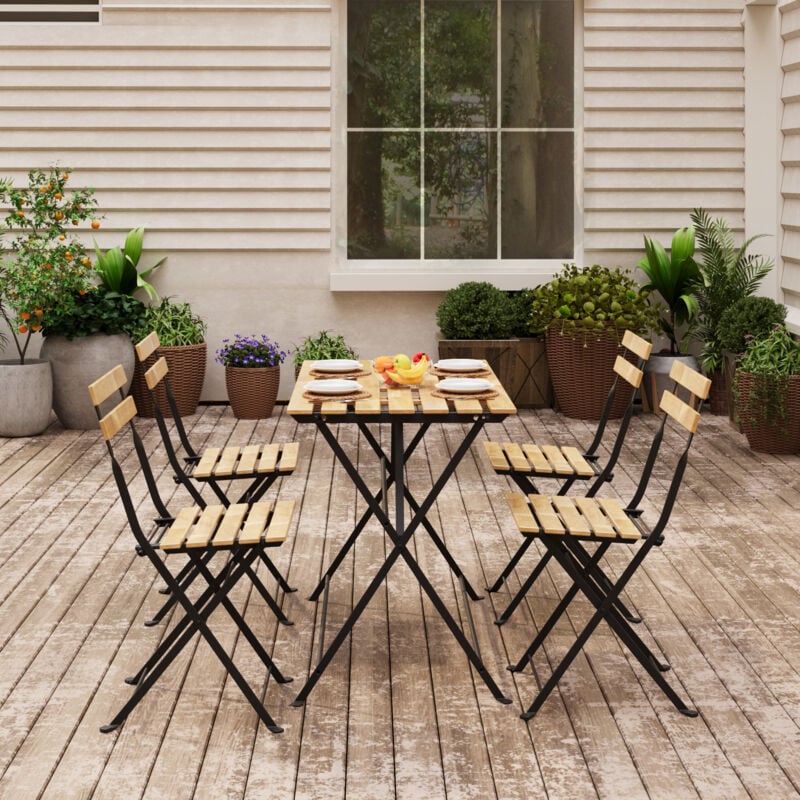 Salon de jardin 5 pièces Bovino avec table et 4 chaises pliantes noir naturel Casa.pro
