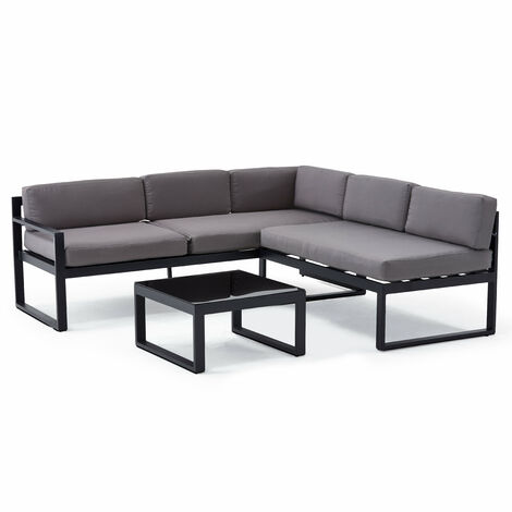 Salon de jardin 5 places en aluminium avec banquette baculante - Gris