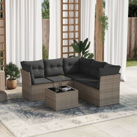 Salon de jardin 5 places en résine tressée noire, modulaire avec coussins blanc crème, rangement intégré et housses lavables