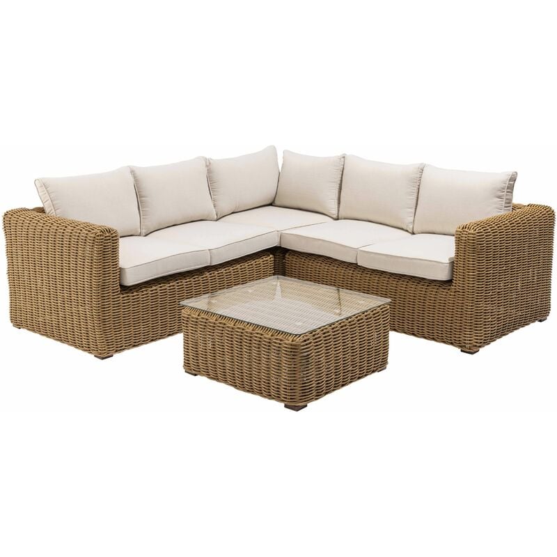 Salon de jardin 5 places en résine tressée écru