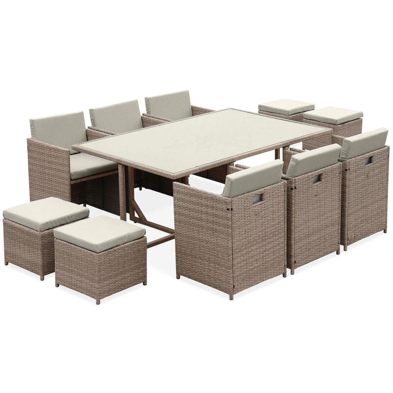 Salon de jardin 6-10 places - Vasto - table encastrable Beige / Beige