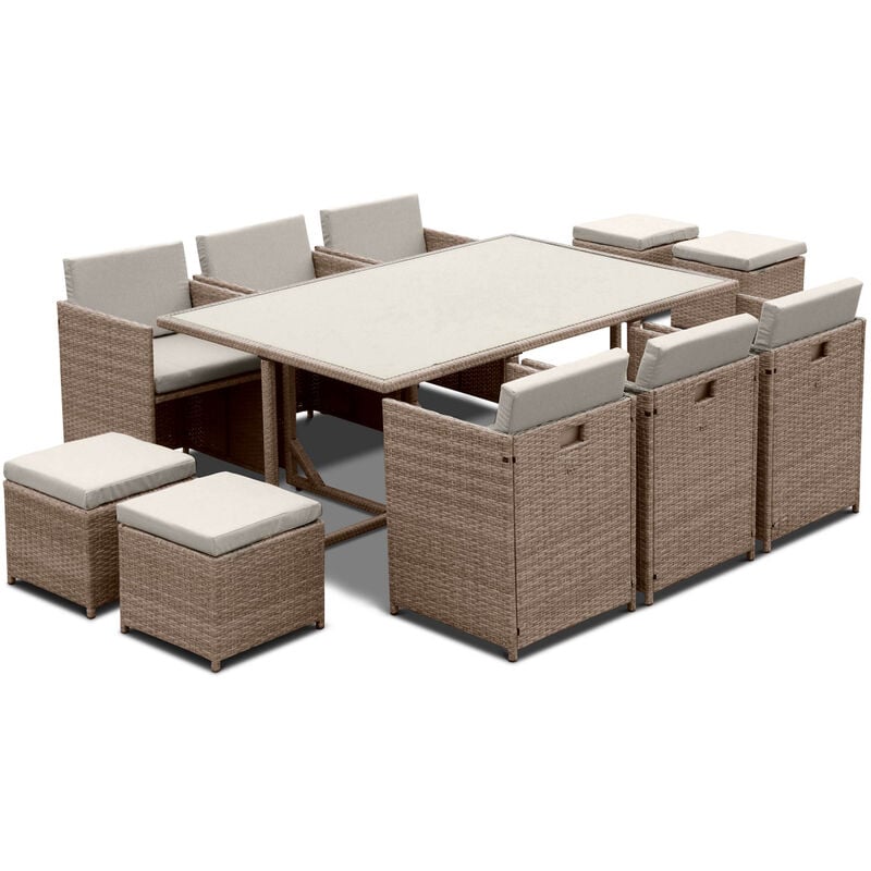 

Salón de jardín 6-10 plazas – Vabo – Color beige, Cojines beige mesa encajable - Beige