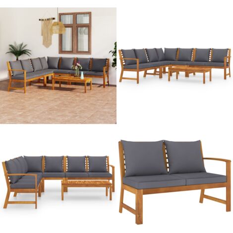 Salon de jardin 6 pcs avec coussin Bois d'acacia solide - Salon De Jardin - Meubles De Jardin - Mobilier De Jardin - Set Salon De Jardin - Acacia - Home & Living