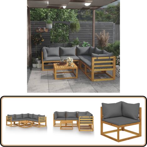 Salon de jardin 6 pcs avec coussin Bois d'acacia solide - Salon De Jardin - Mobilier De Jardin - Meubles De Jardin - Set De Salon De Jardin - Acacia