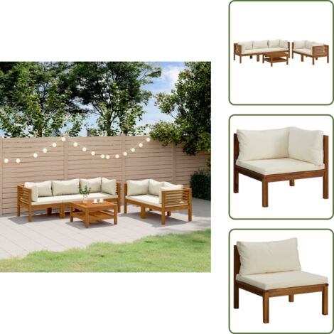 Salon de jardin 6 pcs avec coussin crème Bois d'acacia solide - Mobilier De Jardin - Salon De Jardin - Set De Salon - Meubles De Jardin - Acacia