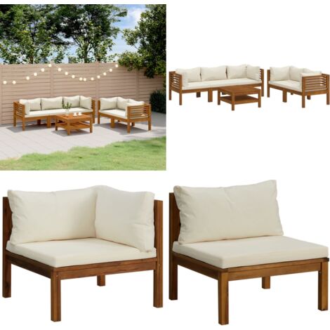 Salon de jardin 6 pcs avec coussin crème Bois d'acacia solide - Mobilier De Jardin - Salon De Jardin - Set De Salon - Meubles De Jardin - Acacia - Home & Living