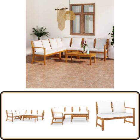 Salon de jardin 6 pcs avec coussin Crème Bois d'acacia solide - Salon De Jardin - Meubles De Jardin - Mobilier De Jardin - Set De Salon De Jardin - Acacia