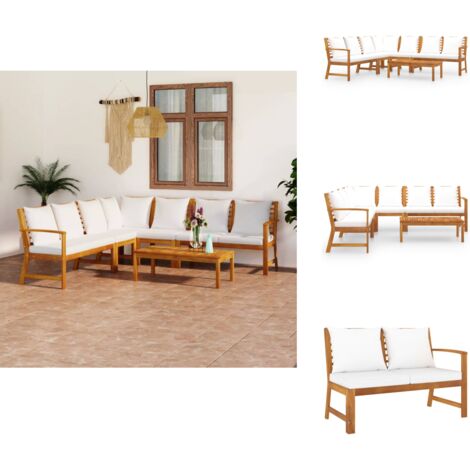 Salon de jardin 6 pcs avec coussin Crème Bois d'acacia solide - Salon De Jardin - Meubles De Jardin - Mobilier De Jardin - Set De Salon De Jardin - Acacia