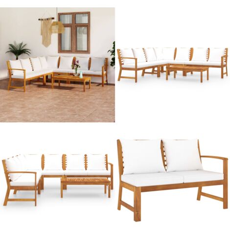Salon de jardin 6 pcs avec coussin Crème Bois d'acacia solide - Salon De Jardin - Meubles De Jardin - Mobilier De Jardin - Set De Salon De Jardin - Acacia - Home & Living