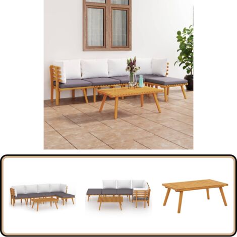 Salon de jardin 6 pcs avec coussins Bois d'acacia solide - Salon De Jardin - Meuble De Jardin - Ensemble De Salon - Mobilier De Jardin - Acacia