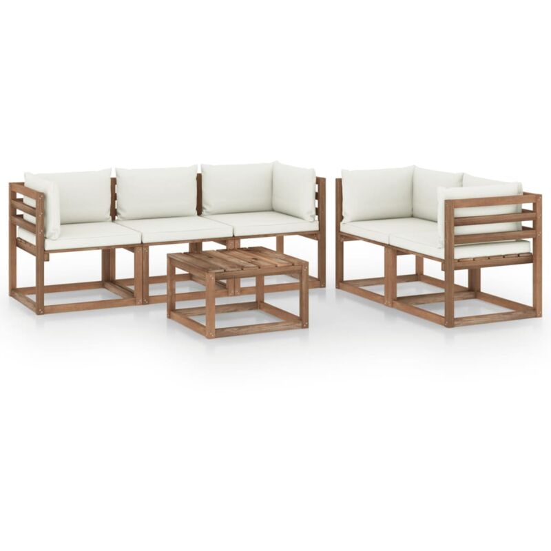 Salon de jardin 6 pcs avec coussins crème