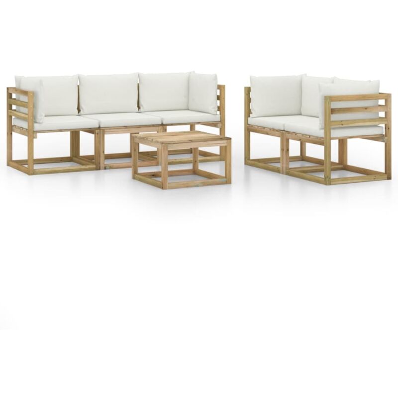 Salon de jardin 6 pcs avec coussins crème