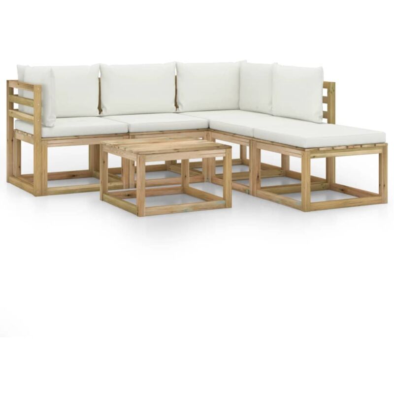 Salon de jardin 6 pcs avec coussins crème