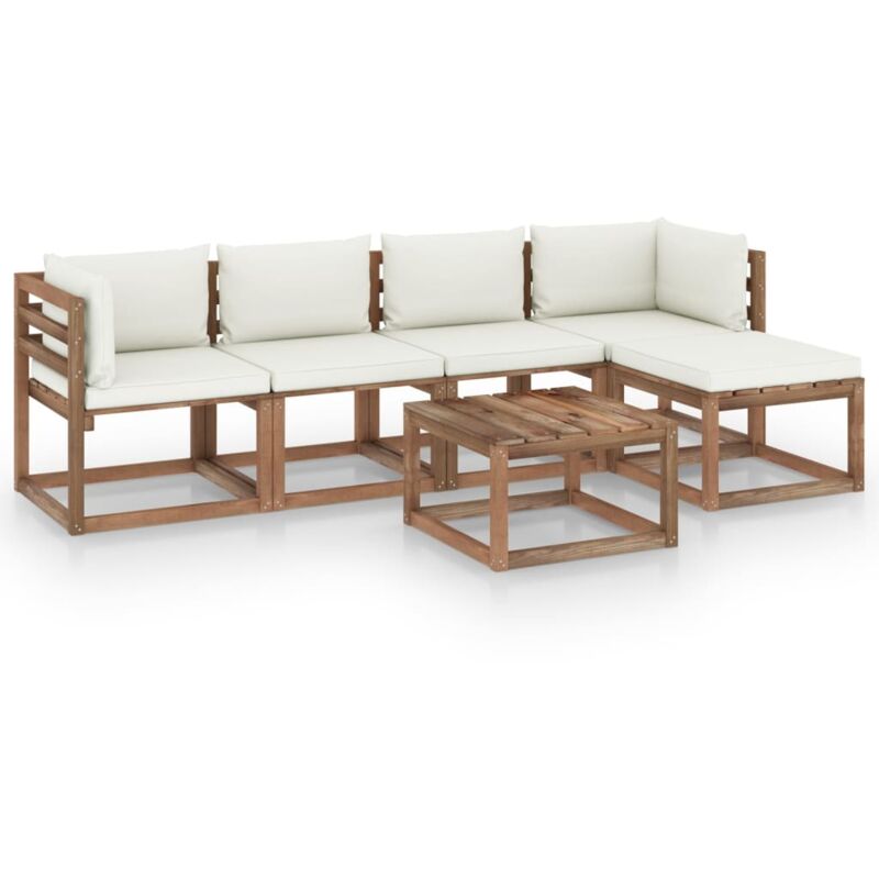 Salon de jardin 6 pcs avec coussins crème
