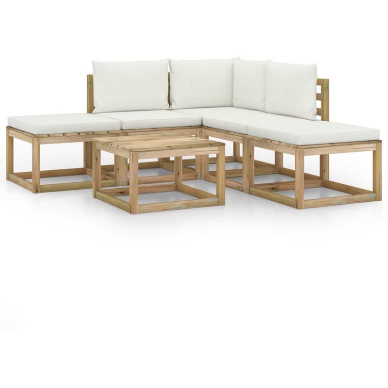 Salon de jardin 6 pcs avec coussins crème