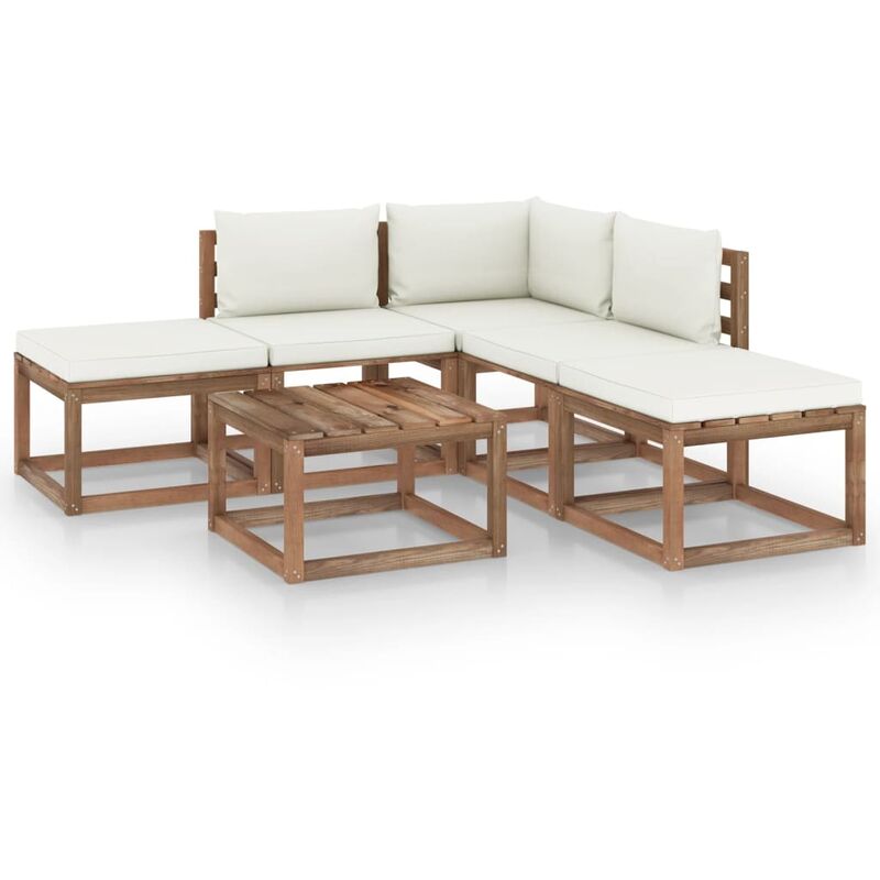 Salon de jardin 6 pcs avec coussins crème