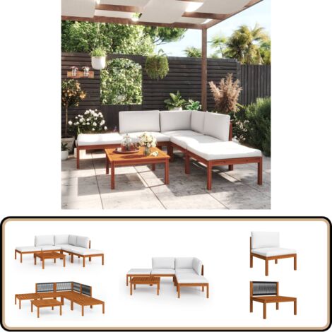 Salon de jardin 6 pcs avec coussins Crème Bois d'acacia solide - Salon De Jardin - Meuble De Jardin - Ensemble De Salon - Mobilier De Jardin - Acacia