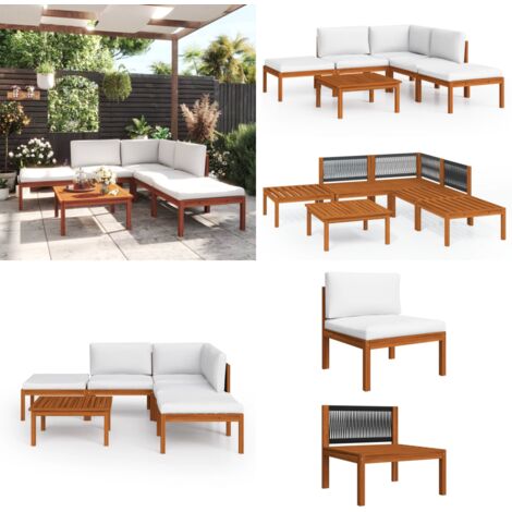 Salon de jardin 6 pcs avec coussins Crème Bois d'acacia solide - Salon De Jardin - Meuble De Jardin - Ensemble De Salon - Mobilier De Jardin - Acacia - Home & Living