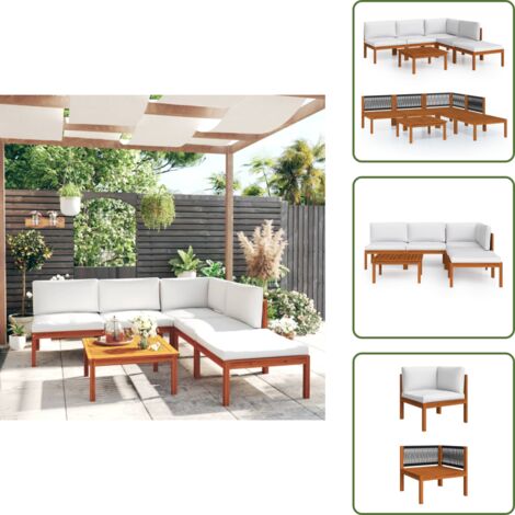 Salon de jardin 6 pcs avec coussins Crème Bois d'acacia solide - Salon De Jardin - Meuble Extérieur - Ensemble De Jardin - Mobilier De Jardin - Table Basse