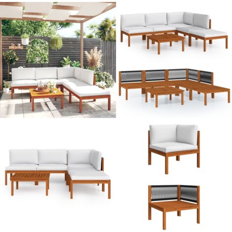 Salon de jardin 6 pcs avec coussins Crème Bois d'acacia solide - Salon De Jardin - Meuble Extérieur - Ensemble De Jardin - Mobilier De Jardin - Table Basse - Home & Living