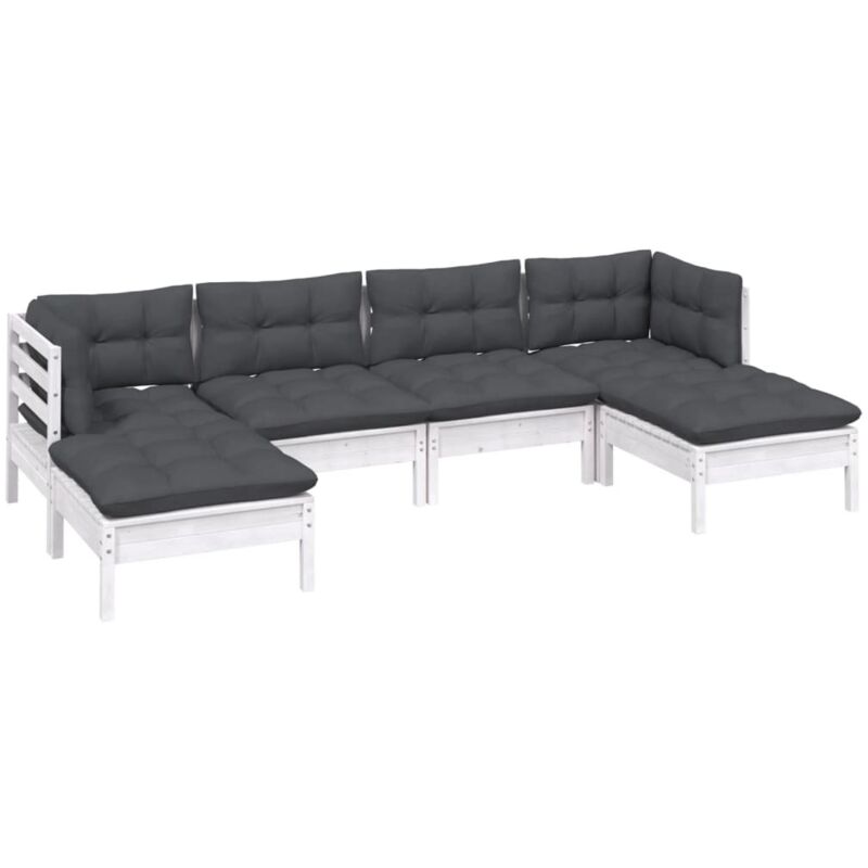 Vidaxl - Salon de jardin 6 pcs avec coussins Blanc Bois de pin