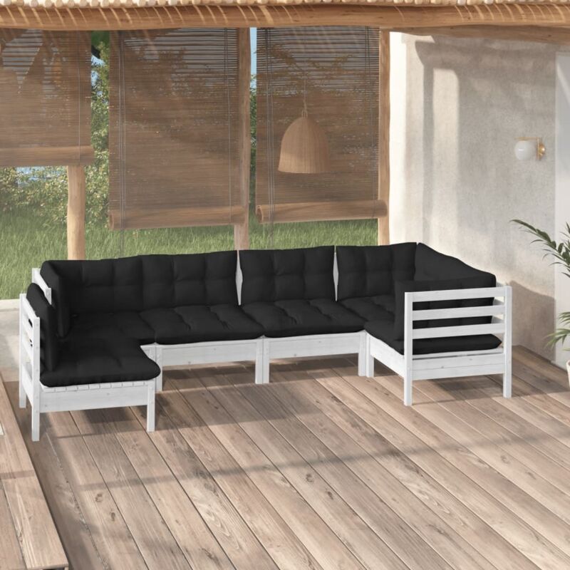 Vidaxl - Salon de jardin 6 pcs avec coussins blanc bois de pin