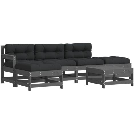 Salon de jardin 6 pcs avec coussins gris bois massif vidaXL